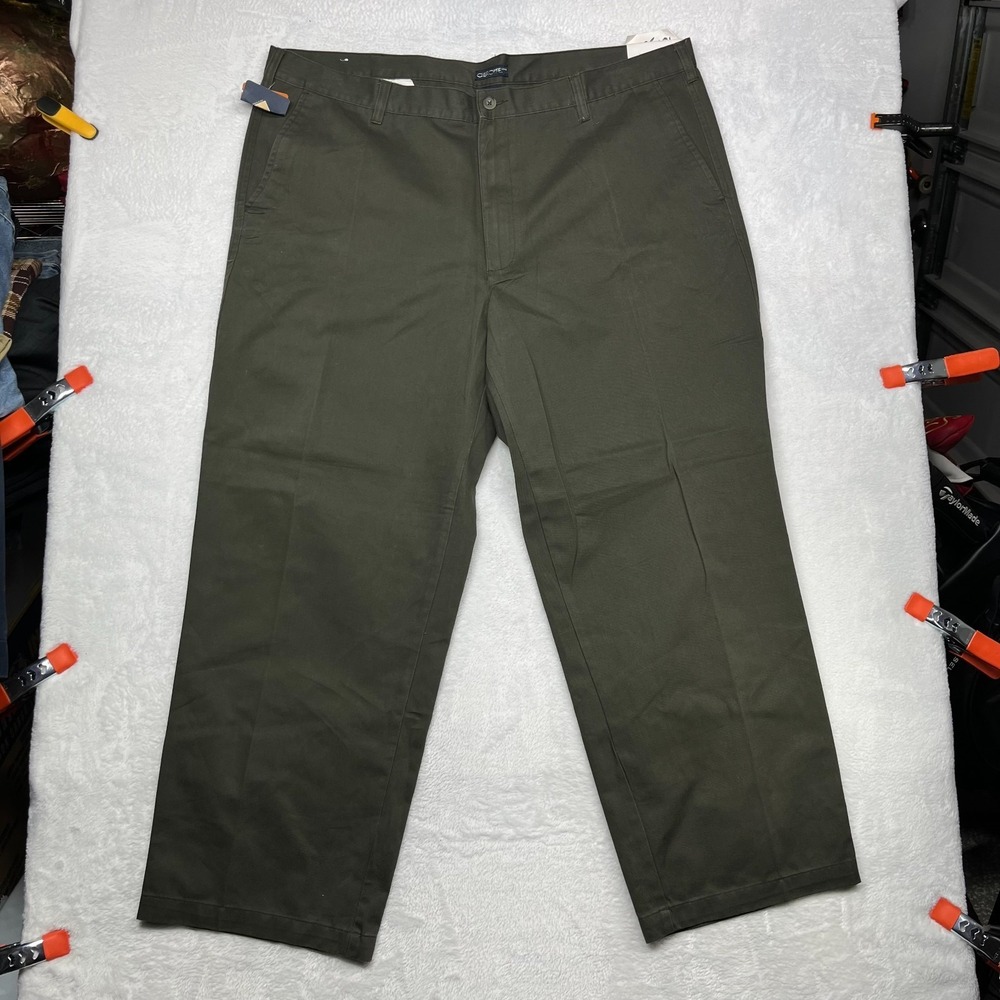 Vintage Cherokee Chino Pants Mens Olive Flat Front Pockets Classic 44X30‎ - NWT
